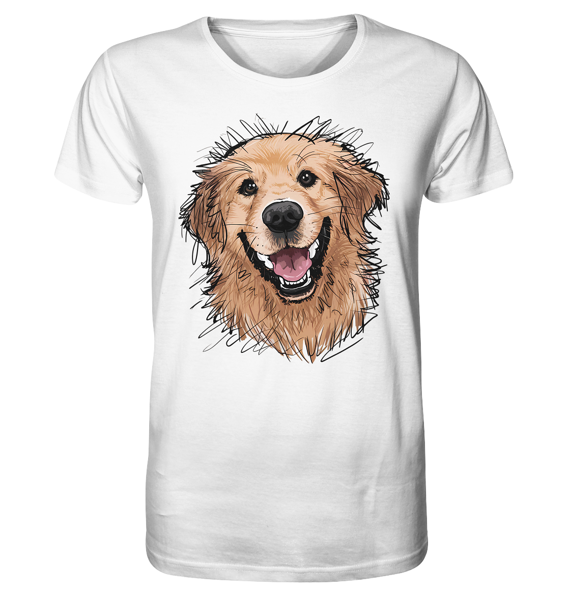 Weißes T-Shirt mit detailliertem Motiv eines Golden Retrievers