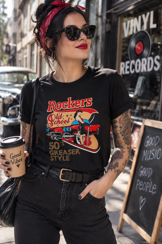 Rockers Old School 50s Greaser Ladies T-Shirt schwarz Rockabilly Lifestyle Bild 1