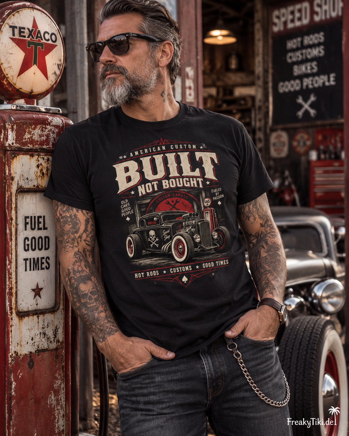 American Custom Vintage Rockabilly T-Shirt schwarz Lifestyle Foto am Model