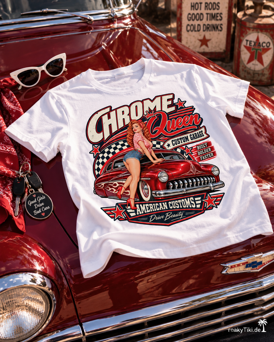 Chrome Queen – Retro Rockabilly Pin-up Ladies T-Shirt weiß Rockabilly Lifestyle Ansicht