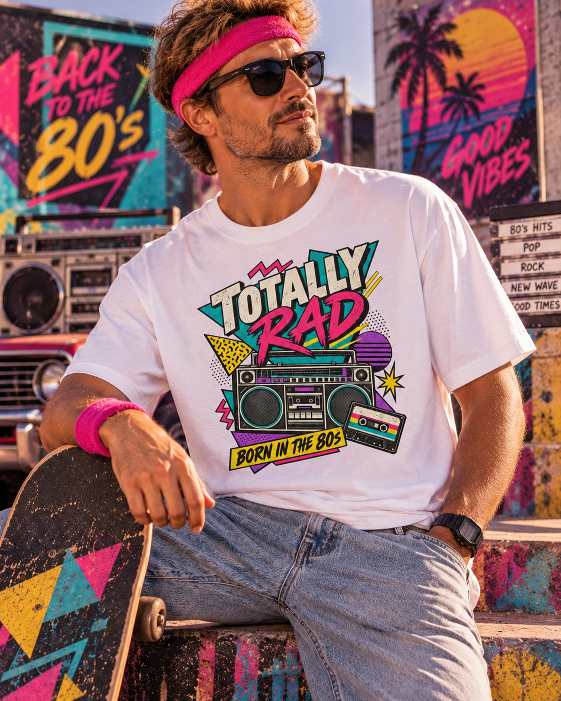 Totally Rad – Born in the 80s T-Shirt weiß Lifestyle Bild 2