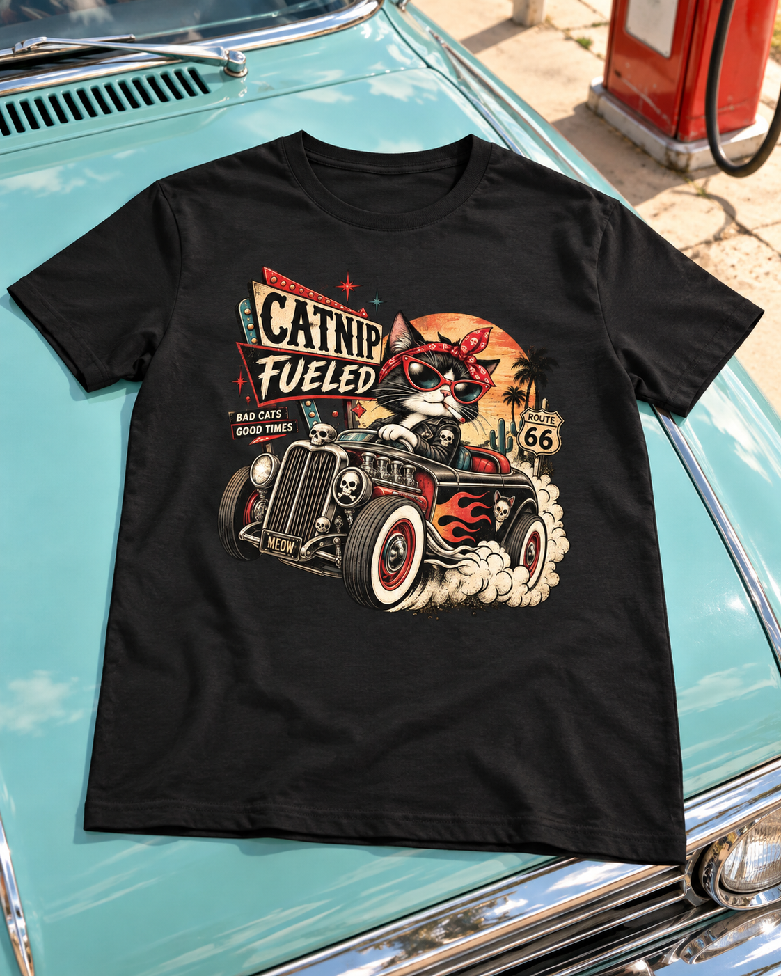 Retro Cat T-Shirt Catnip Fueled in weiterer Produktansicht