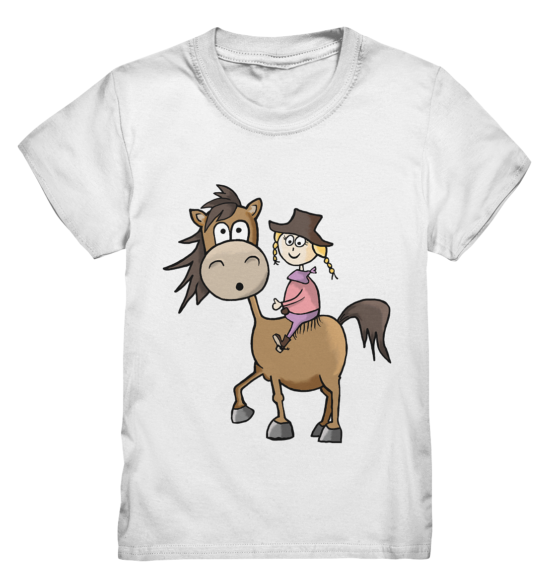 Weißes Kinder-T-Shirt mit Mädchen auf Quarter Horse Motiv