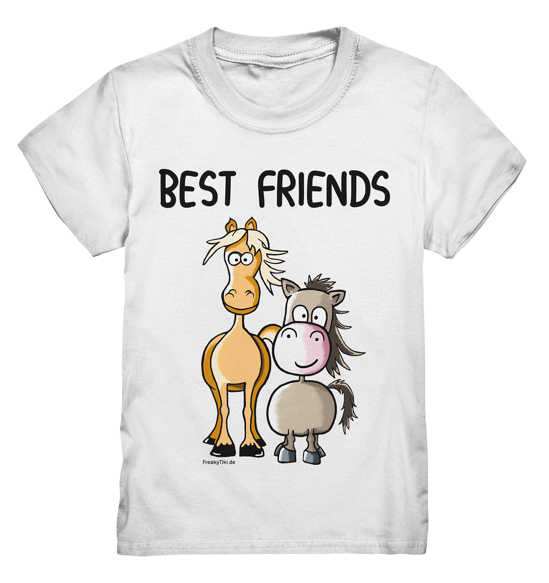 Weißes Kids Shirt mit Westernpferd und Pony und Schriftzug Best Friends