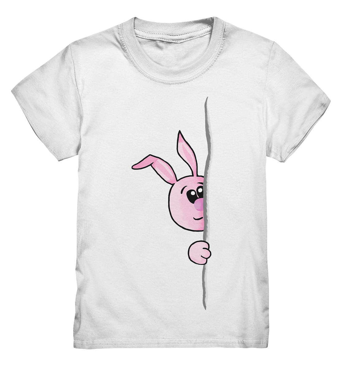 Weißes Kinder-T-Shirt mit frechem rosa Guckguck Bunny Hasen