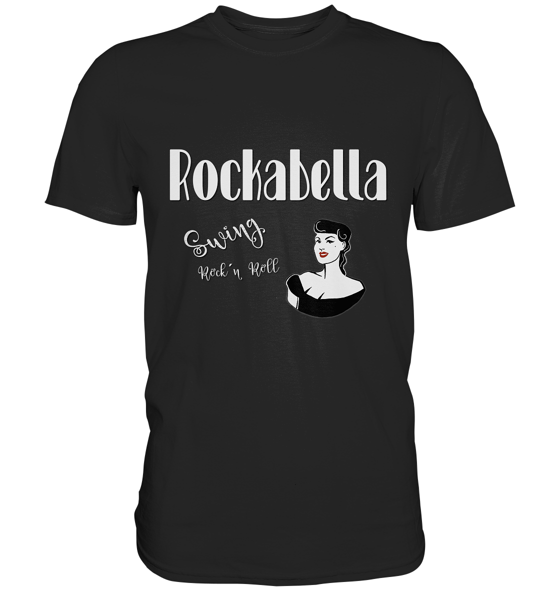 T-Shirt mit Aufdruck „Rockabella. Swing. Rockabilly.“ – Retro-Design