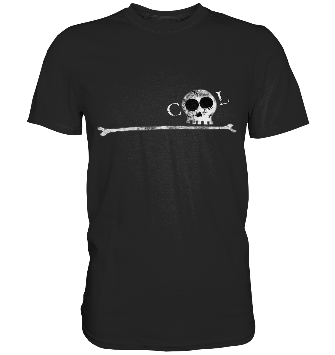 T-Shirt mit Skull und gekreuzten Knochen, düsteres minimalistisches Gothic Design.