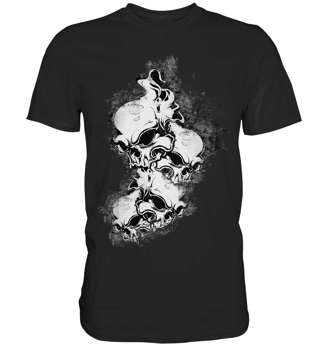 Schwarzes Shirt mit mehreren Gothic Totenköpfen im Steam Punk Style
