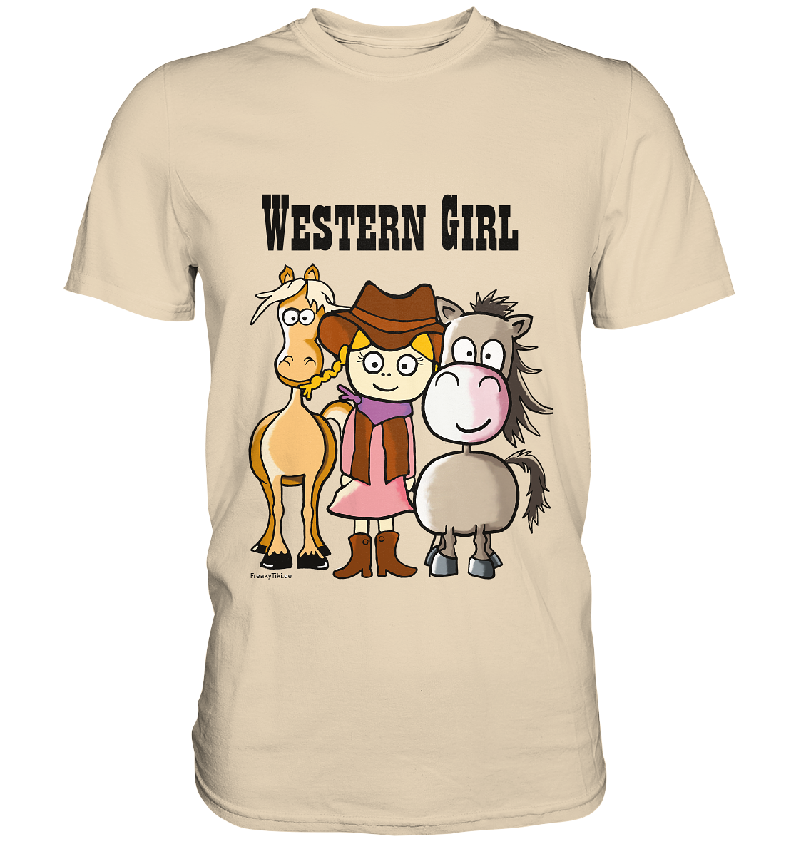 Sandfarbenes Shirt mit Western Girl und zwei Pferden Motiv