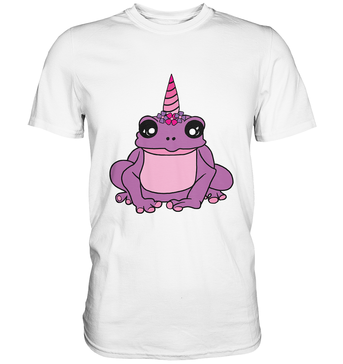 Weißes Shirt mit Froggicorn, Frosch als Einhorn.