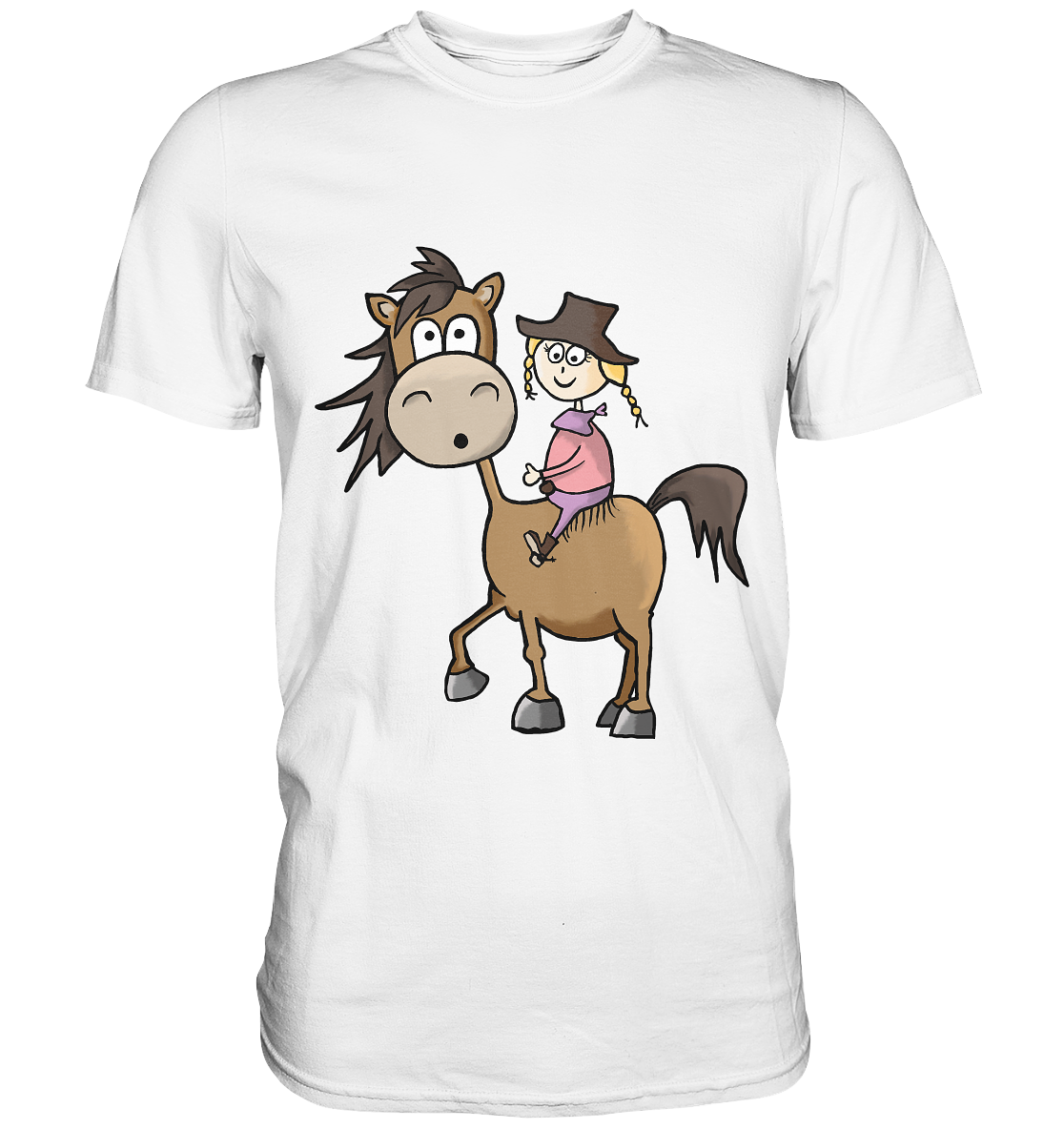 Weißes Shirt mit Westernmädchen auf Quarter Horse Motiv