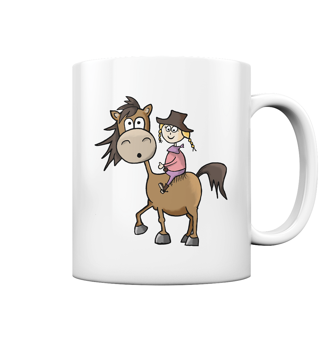 Weiße Tasse mit Westernmädchen auf Quarter Horse Motiv