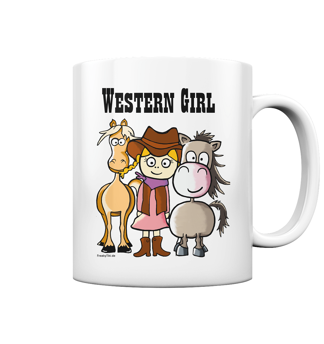Weiße Tasse mit Western Girl und zwei Pferden Motiv