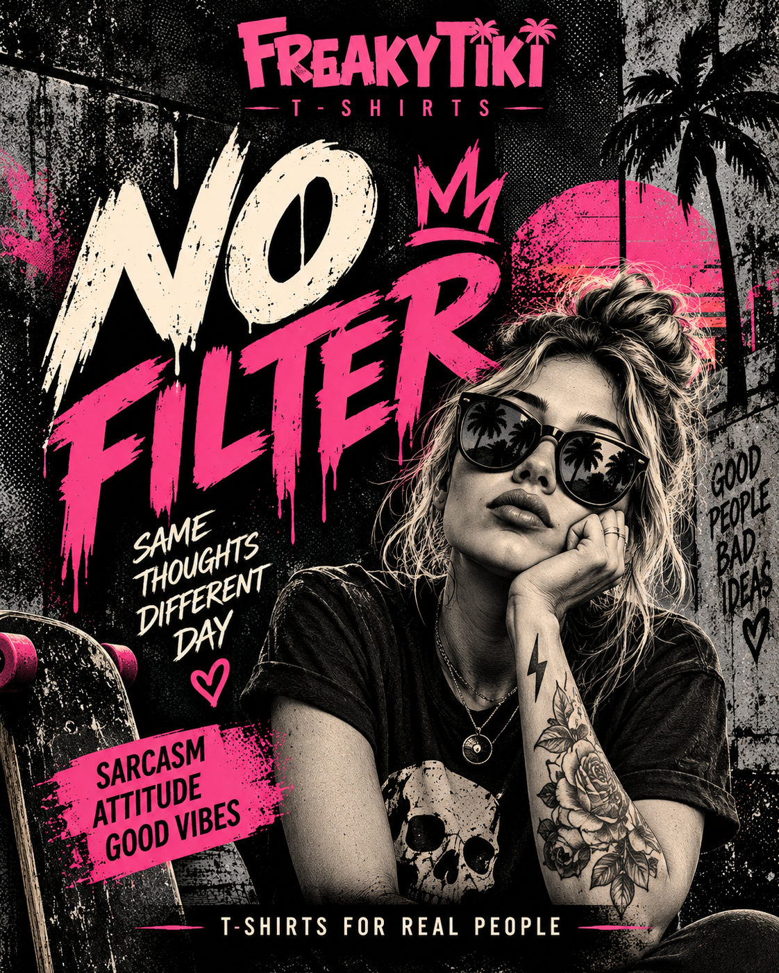 NO FILTER FreakyTiki Kollektion schwarze pinke Typografie