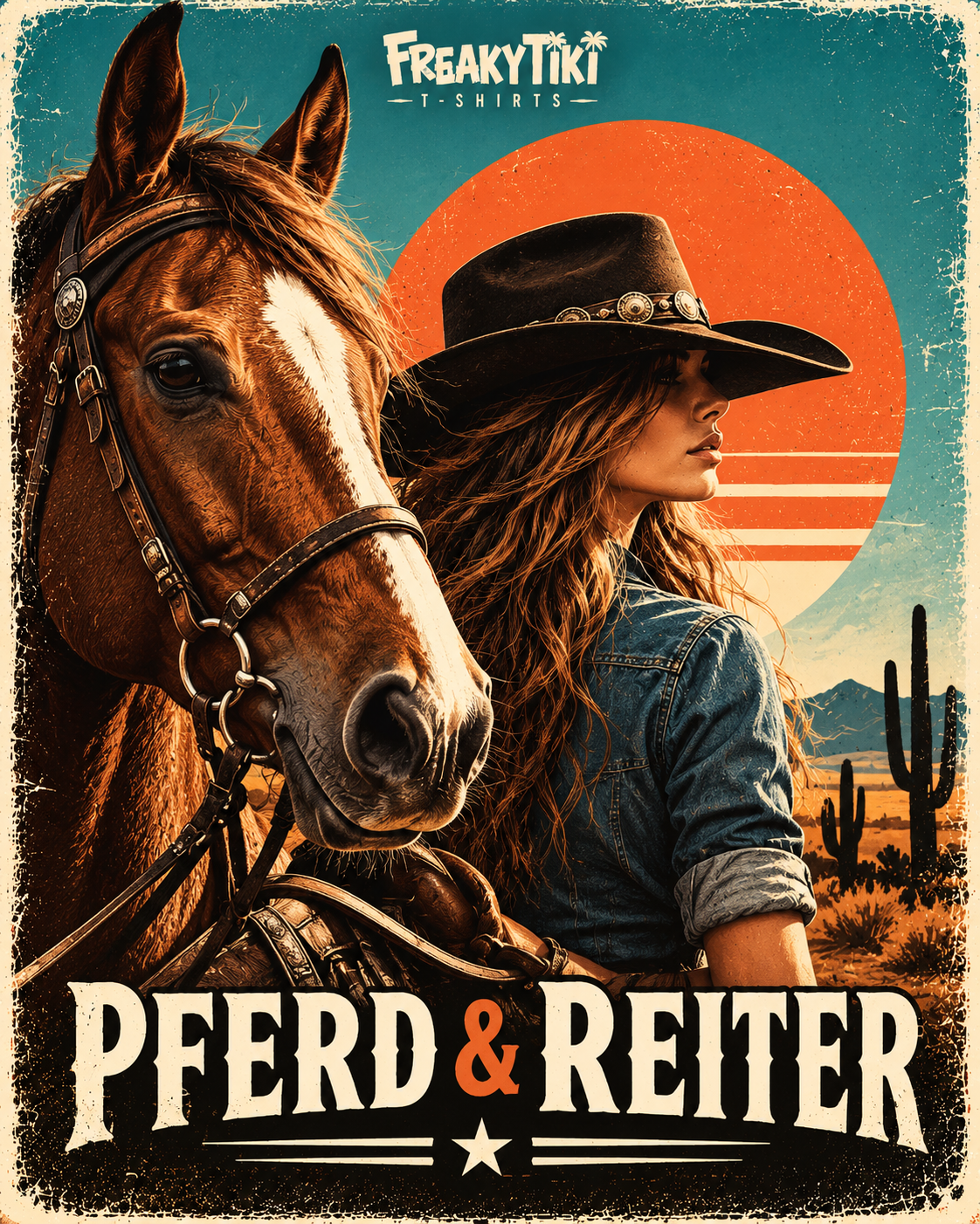 Pferd & Reiter Western T-Shirts Pferd und Cowgirl