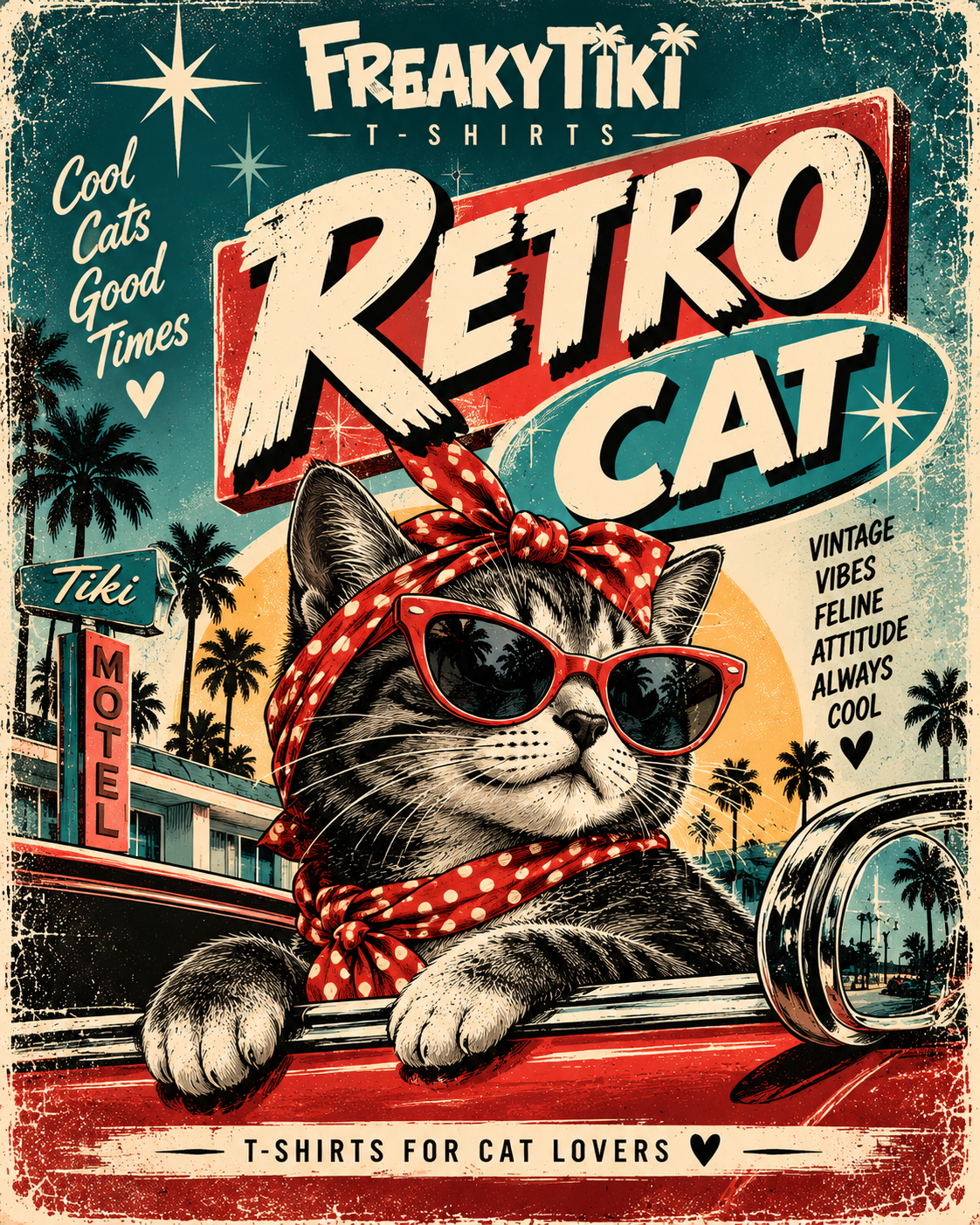 Retro Cat FreakyTiki Vintage Katzen T-Shirts