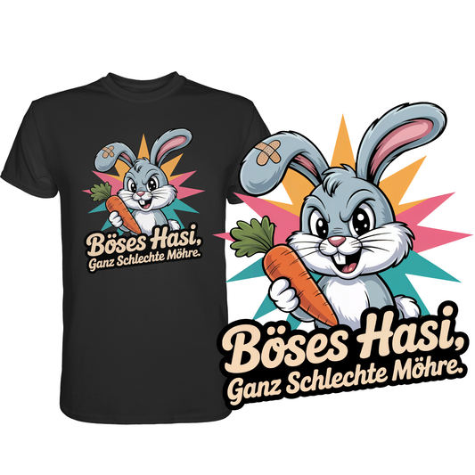 Böses Hasi. Ganz schlechte Möhre – freches Hasenshirt mit schwarzem Humor – Premium T-Shirt