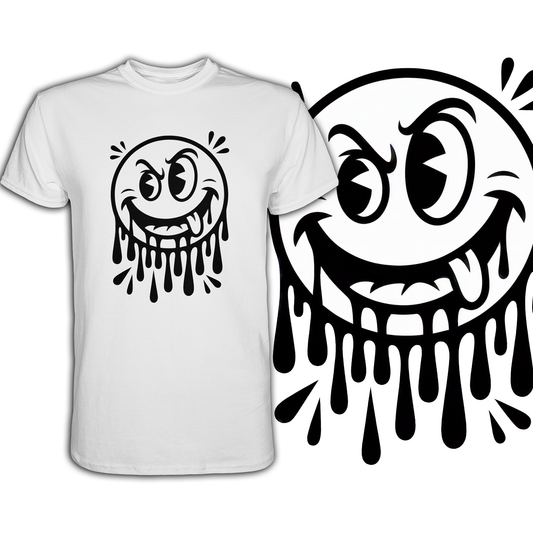 Weißes T-Shirt mit frechem Smiley und vergrößertem Motiv unten rechts