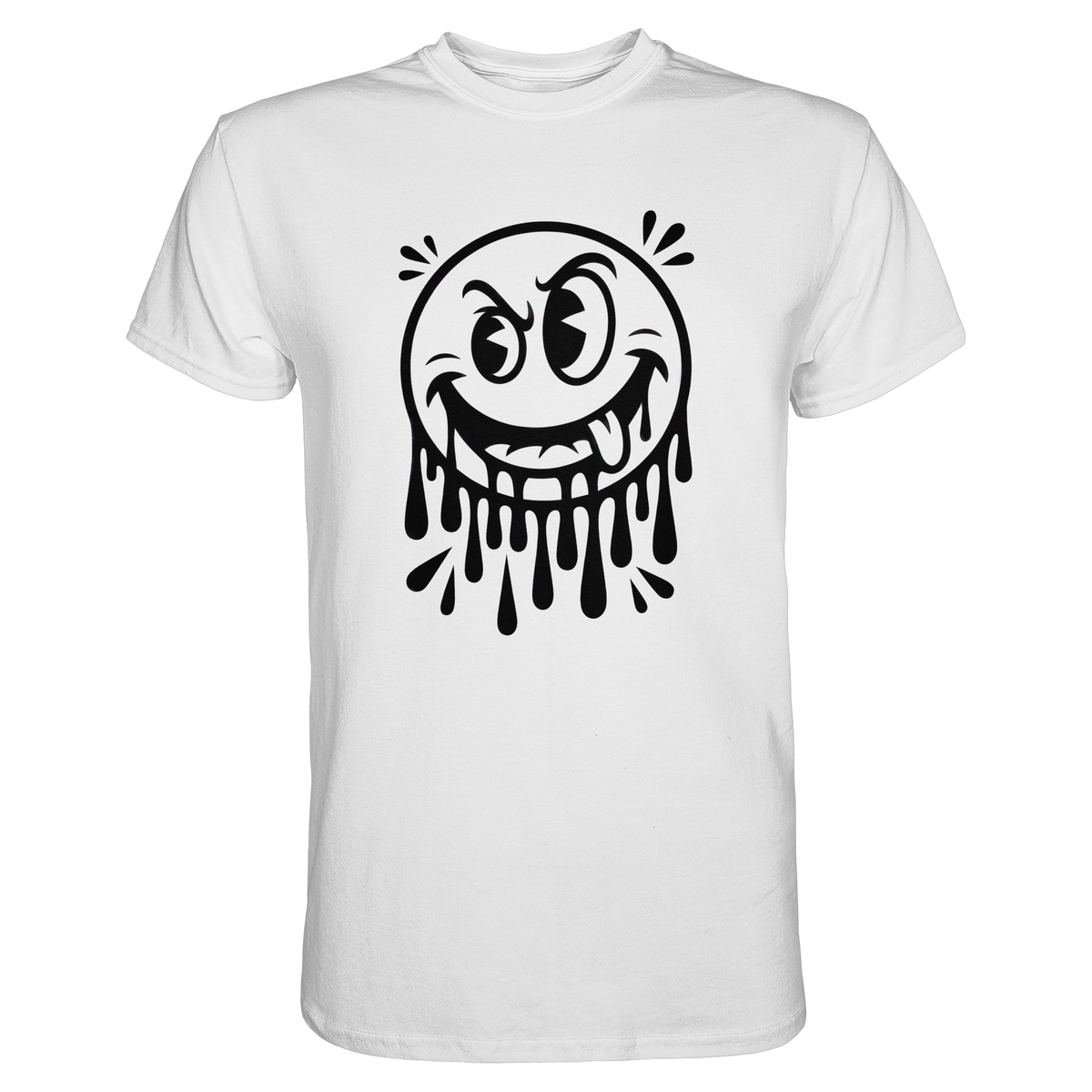 Weißes T-Shirt mit großem schwarzen Smiley-Motiv