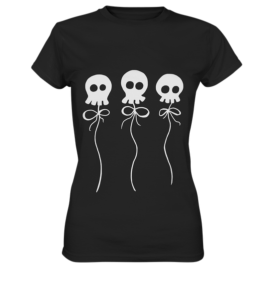 Skully Balloons Ladies T-Shirt schwarz mit drei weißen Totenkopf-Ballons