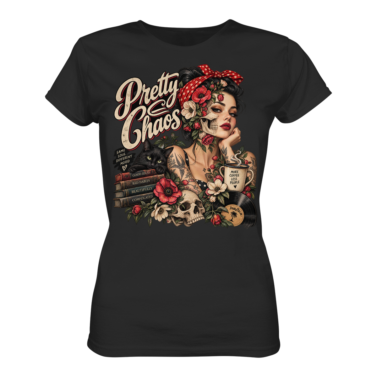 Pretty Chaos – Tattoo Gothic Rockabilly Ladies T-Shirt schwarz Produktansicht