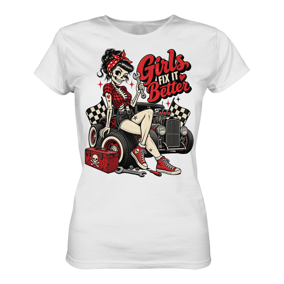 Girls Fix It Better – Rockabilly Garage Ladies T-Shirt weiß Produktansicht