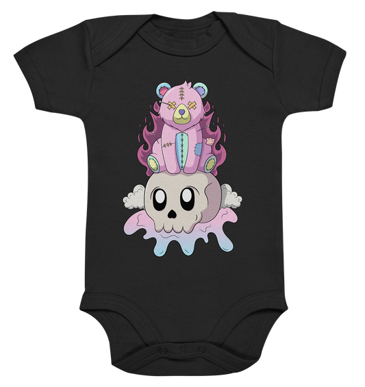 Kawaii Bear on Skull - Organic Baby Bodysuite