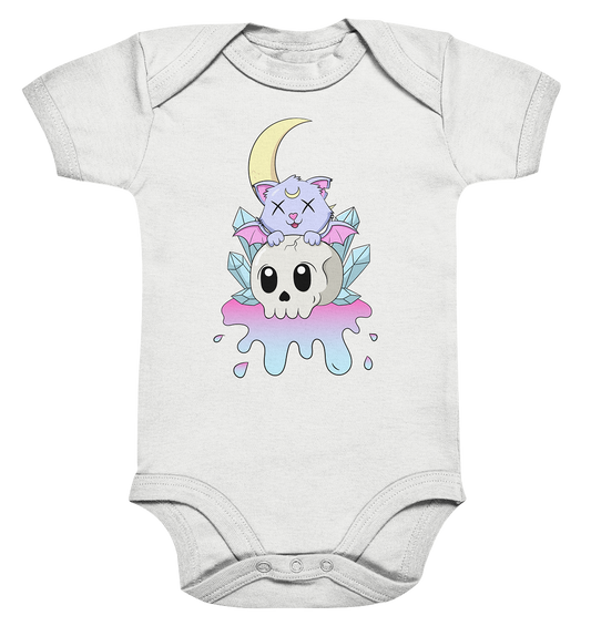 Kawaii Cat on Skull - Organic Baby Bodysuite