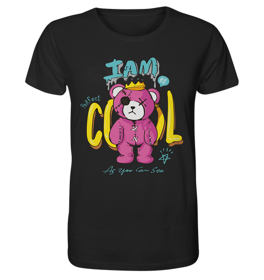 Schwarzes T-Shirt mit coolem Graffiti-Teddybär und Schriftzug „I am cool Teddy“