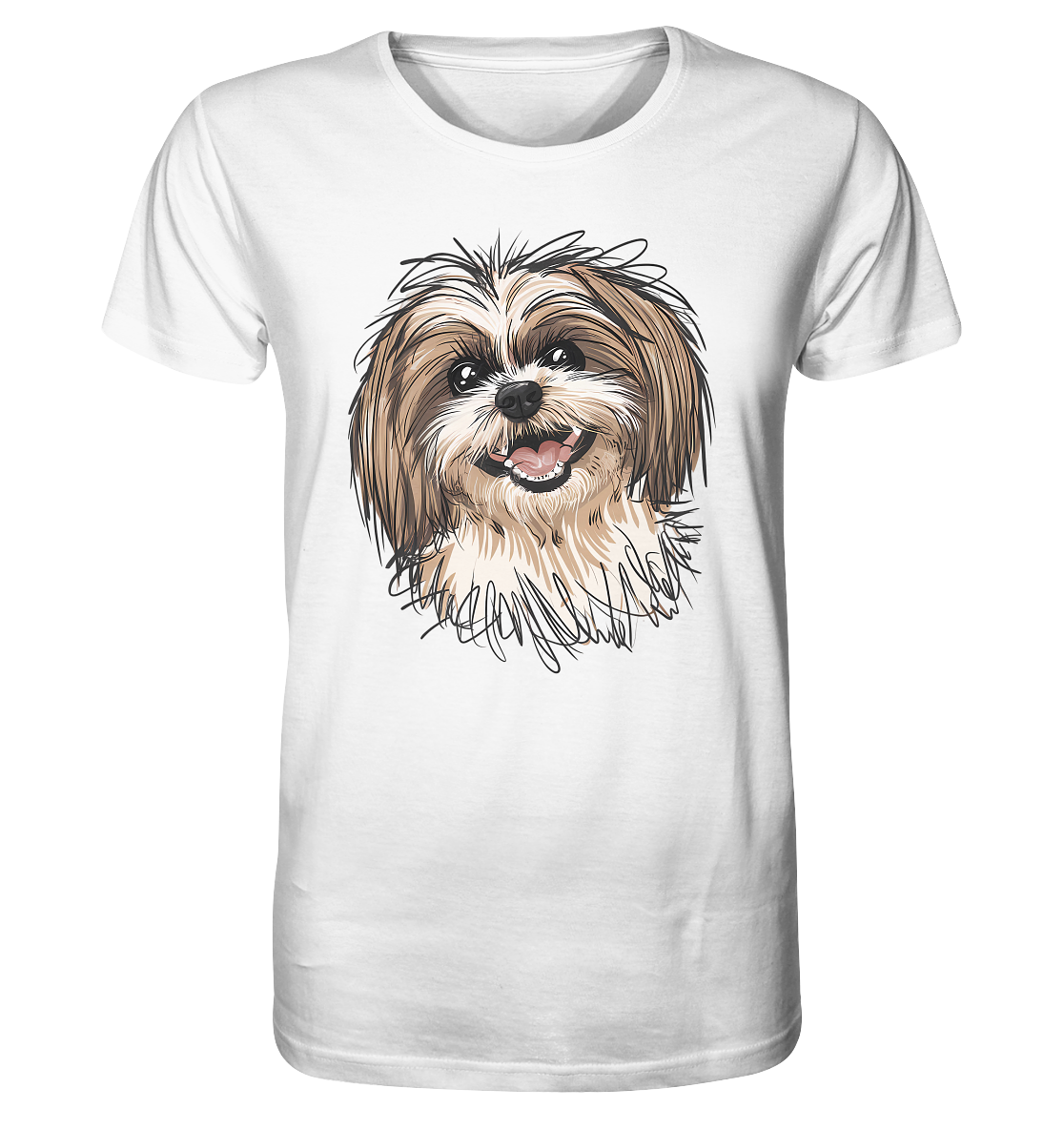 Weißes T-Shirt mit süßem Shih Tzu Hundemotiv in typischer Löwenoptik