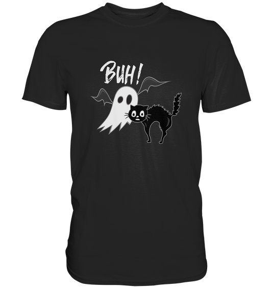 Buh Gespenst schwarze Katze Halloween T-Shirt schwarz