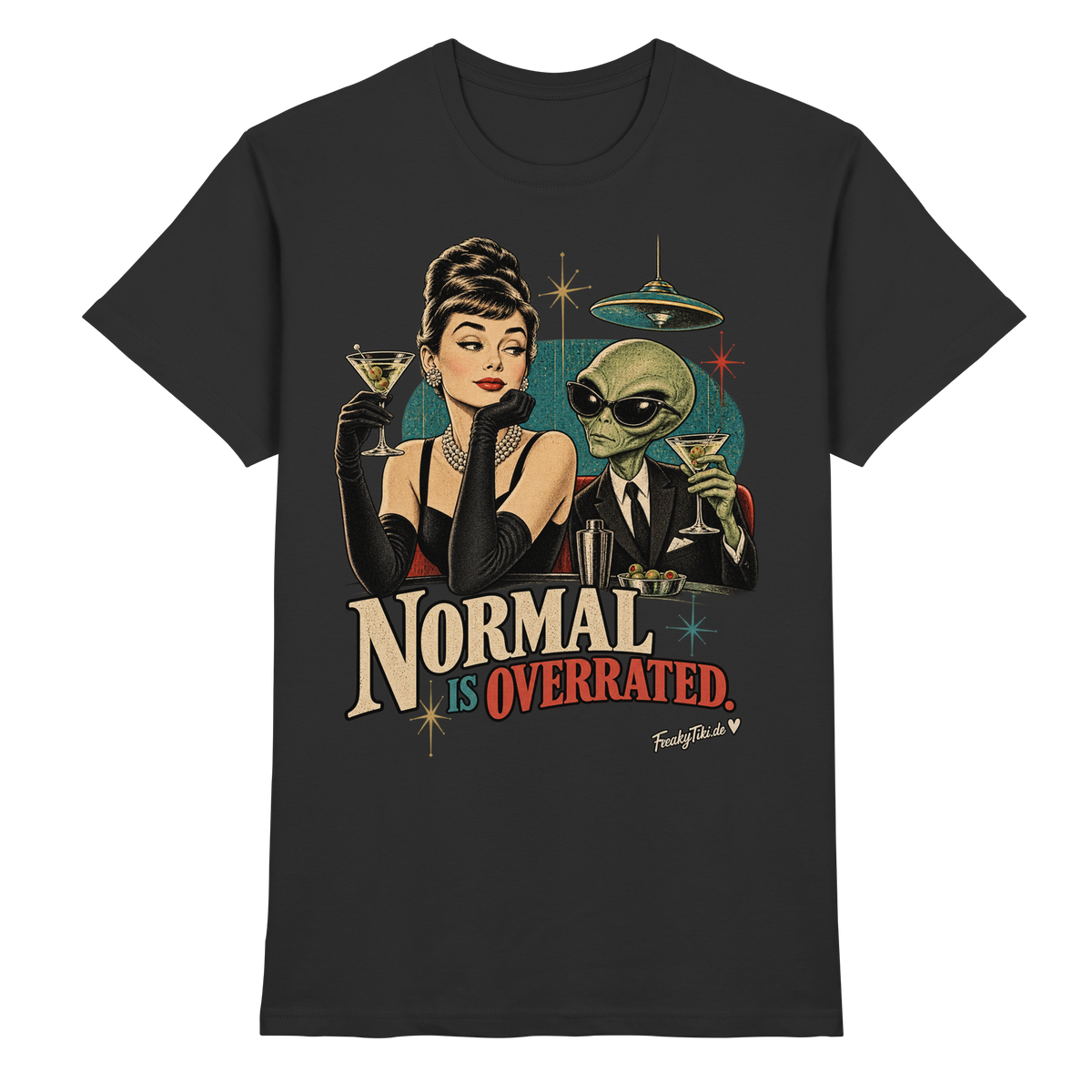 Normal Is Overrated – Retro Alien T-Shirt schwarz Produktansicht