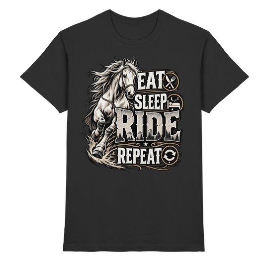 Eat Sleep Ride Repeat Pferde Reiter T-Shirt schwarz