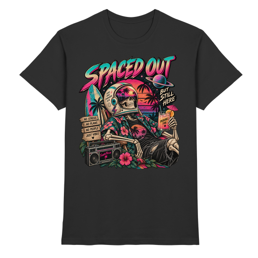 Spaced Out, But Still Here – 80s Retro T-Shirt schwarz Produktansicht