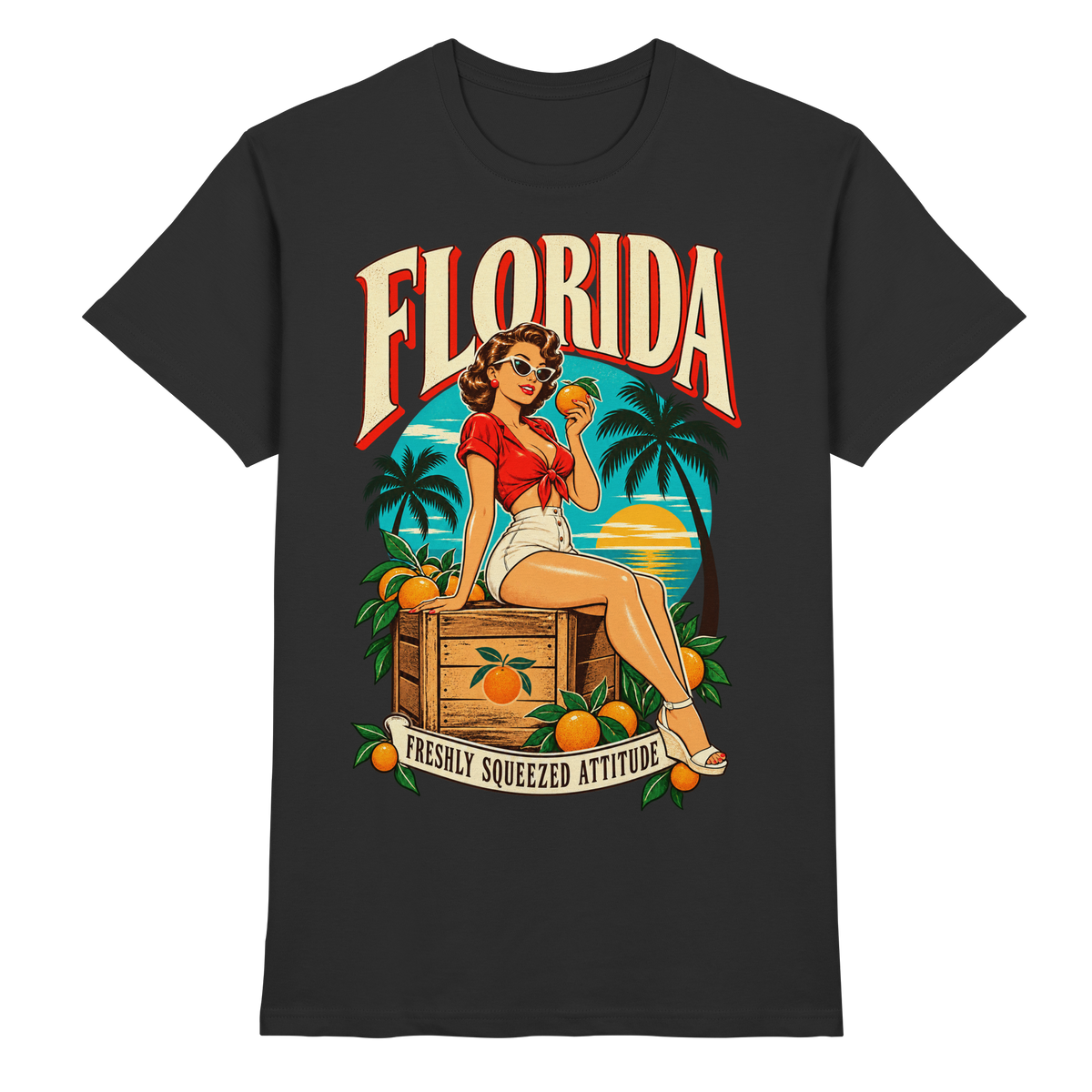 Schwarzes Florida Freshly Squeezed Attitude Pin-up T-Shirt von FreakyTiki
