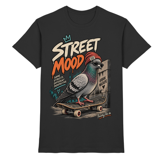 Schwarzes Unisex T-Shirt mit Street Mood Urban Wildlife Tauben-Motiv