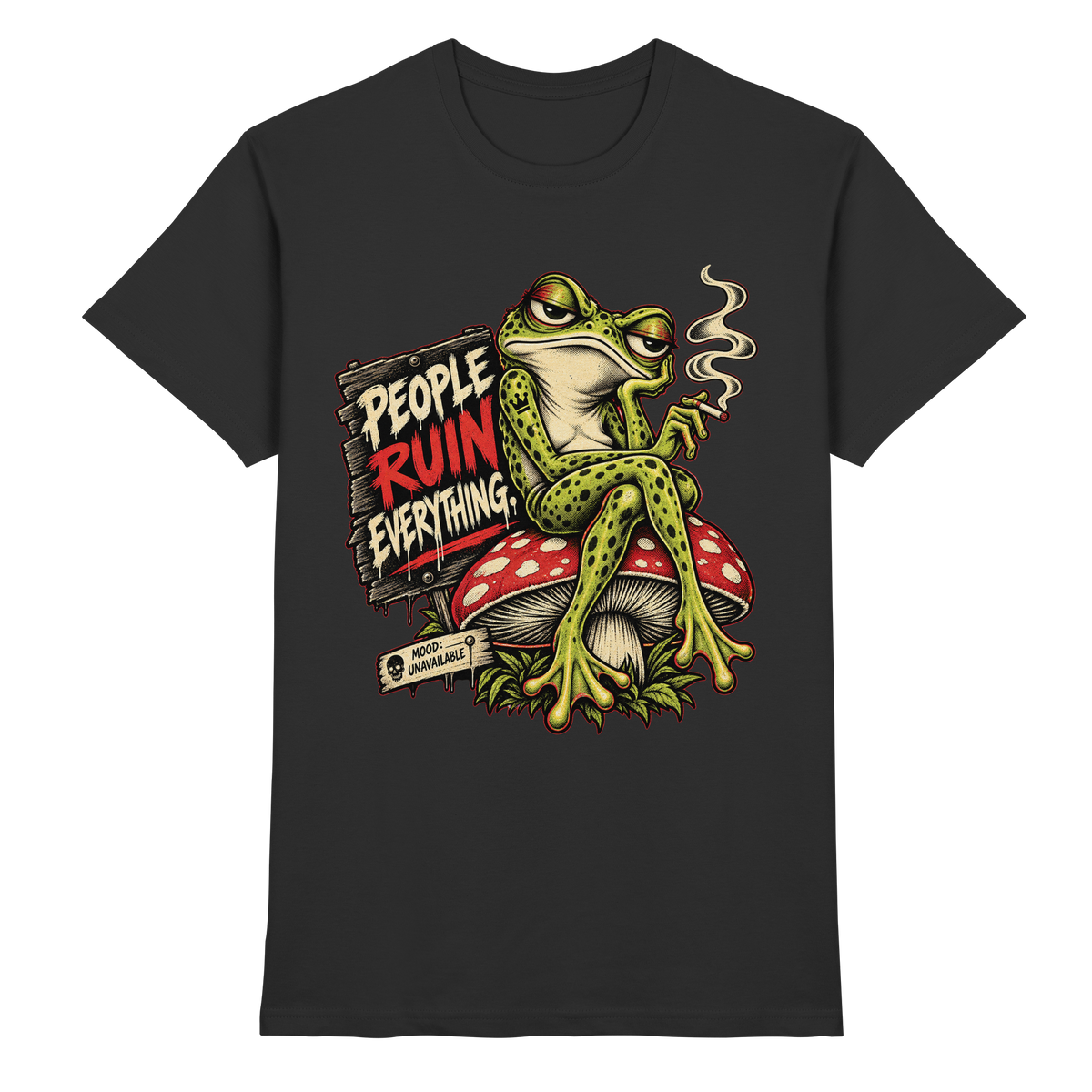 Schwarzes People Ruin Everything Frosch T-Shirt mit Retro-Motiv von FreakyTiki
