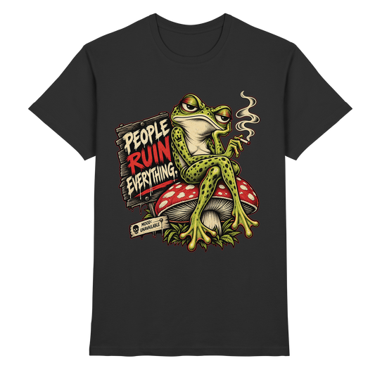 Schwarzes People Ruin Everything Frosch T-Shirt mit Retro-Motiv von FreakyTiki