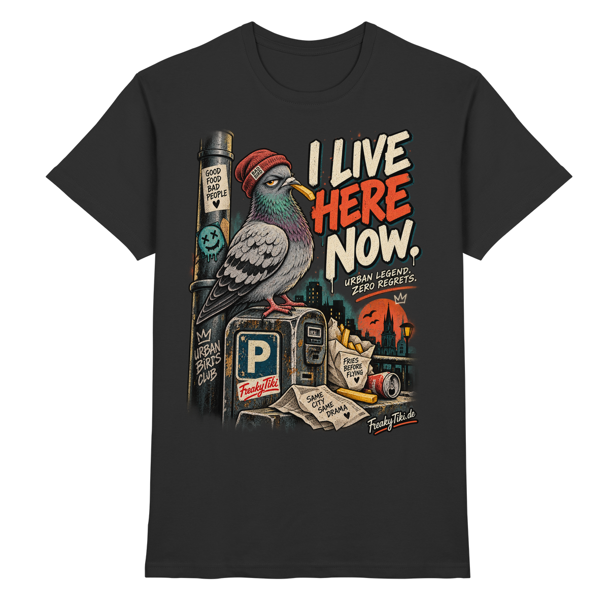 I Live Here Now – Taube, Urban Wildlife T-Shirt schwarz Produktansicht