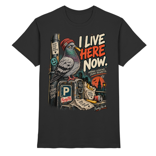 I Live Here Now – Taube, Urban Wildlife T-Shirt schwarz Produktansicht