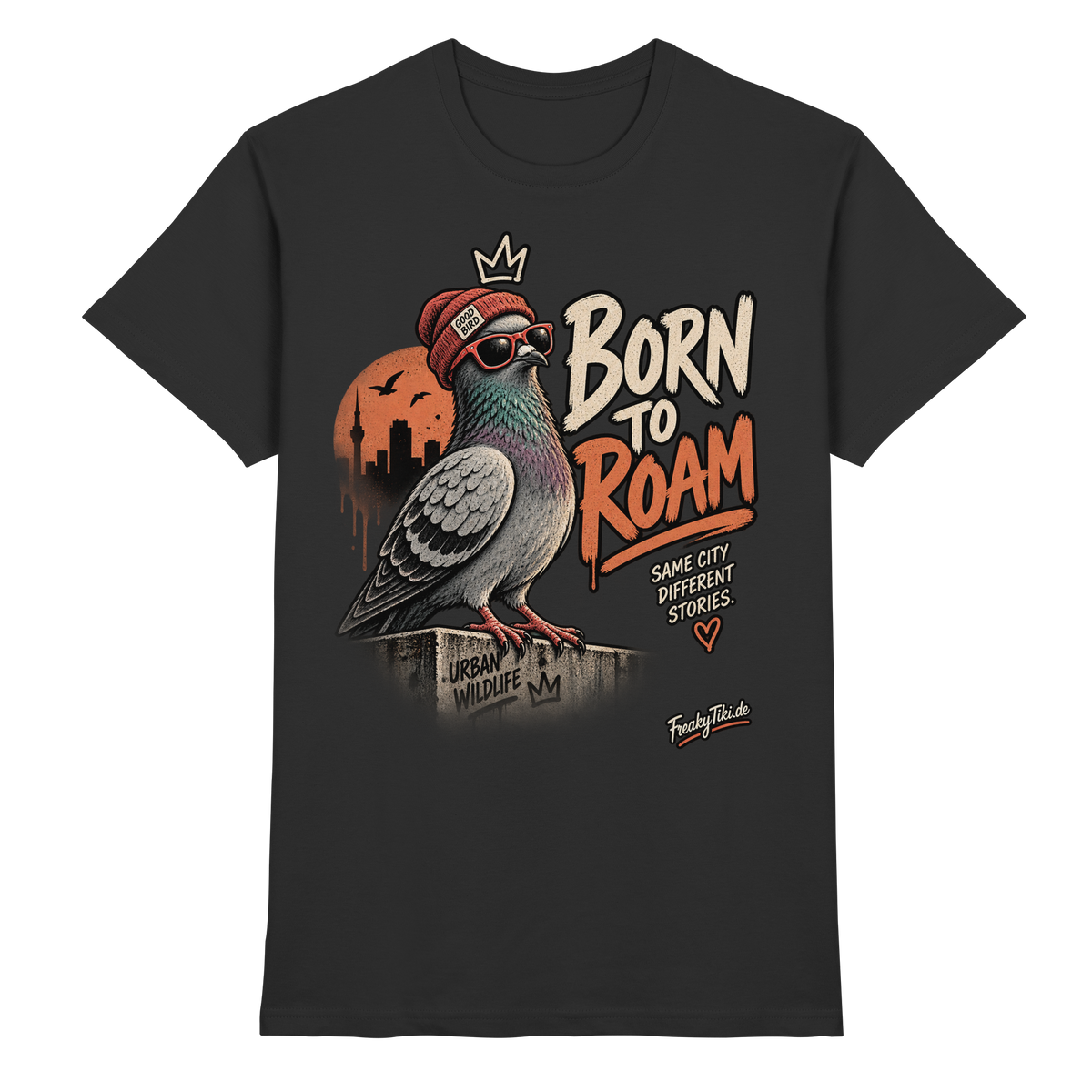 Born to Roam – Taube, Urban Wildlife T-Shirt schwarz Produktansicht