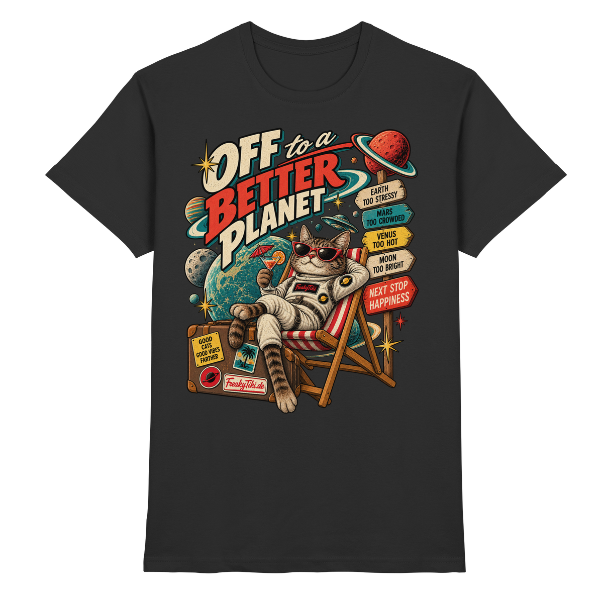 Off to a Better Planet – Aliencore Retro T-Shirt schwarz Produktansicht