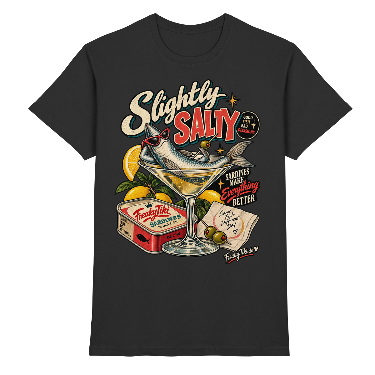 Slightly Salty – Sardines, Tinned Fish T-Shirt schwarz Produktansicht