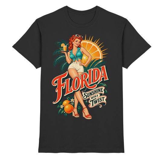 Schwarzes Florida Sunshine with a Twist Pin-up T-Shirt von FreakyTiki