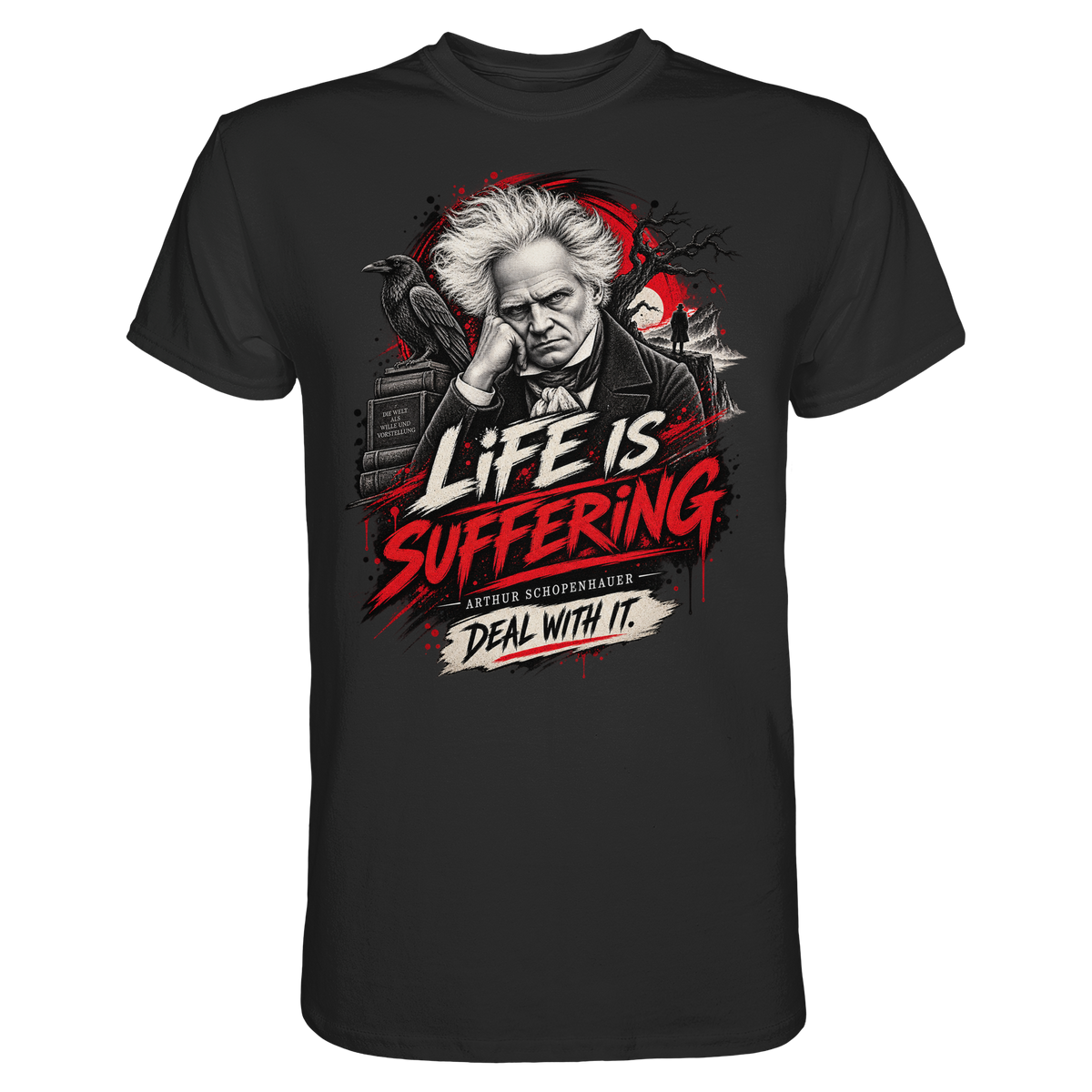 Schopenhauer Life is Suffering Philosophie T-Shirt schwarz – FreakyTiki