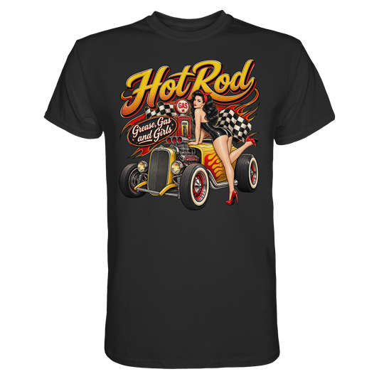 Hot Rod Grease Gas and Girls Rockabilly Pin-up T-Shirt schwarz