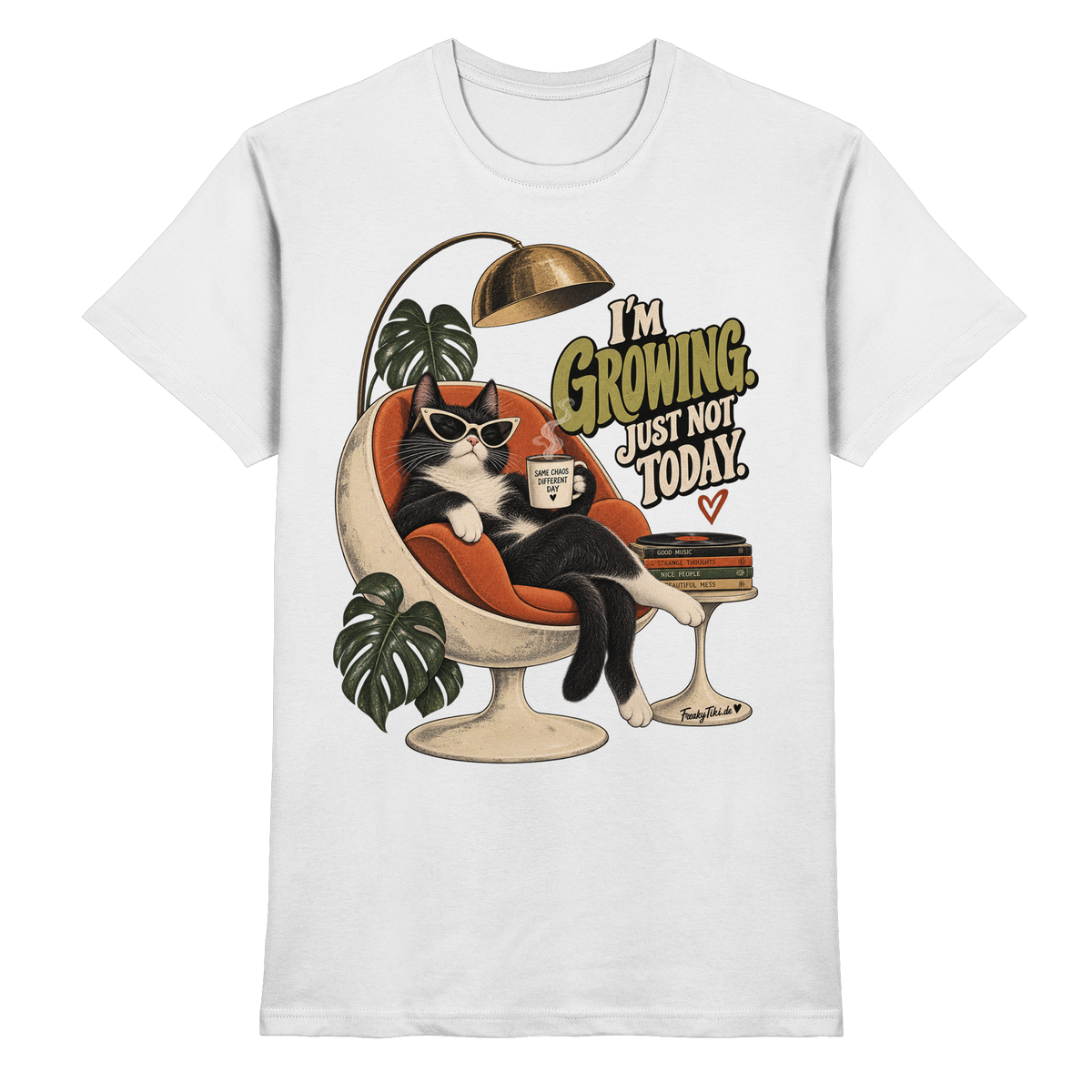 I’m Growing – Just Not Today, Retro Cat T-Shirt weiß Produktansicht