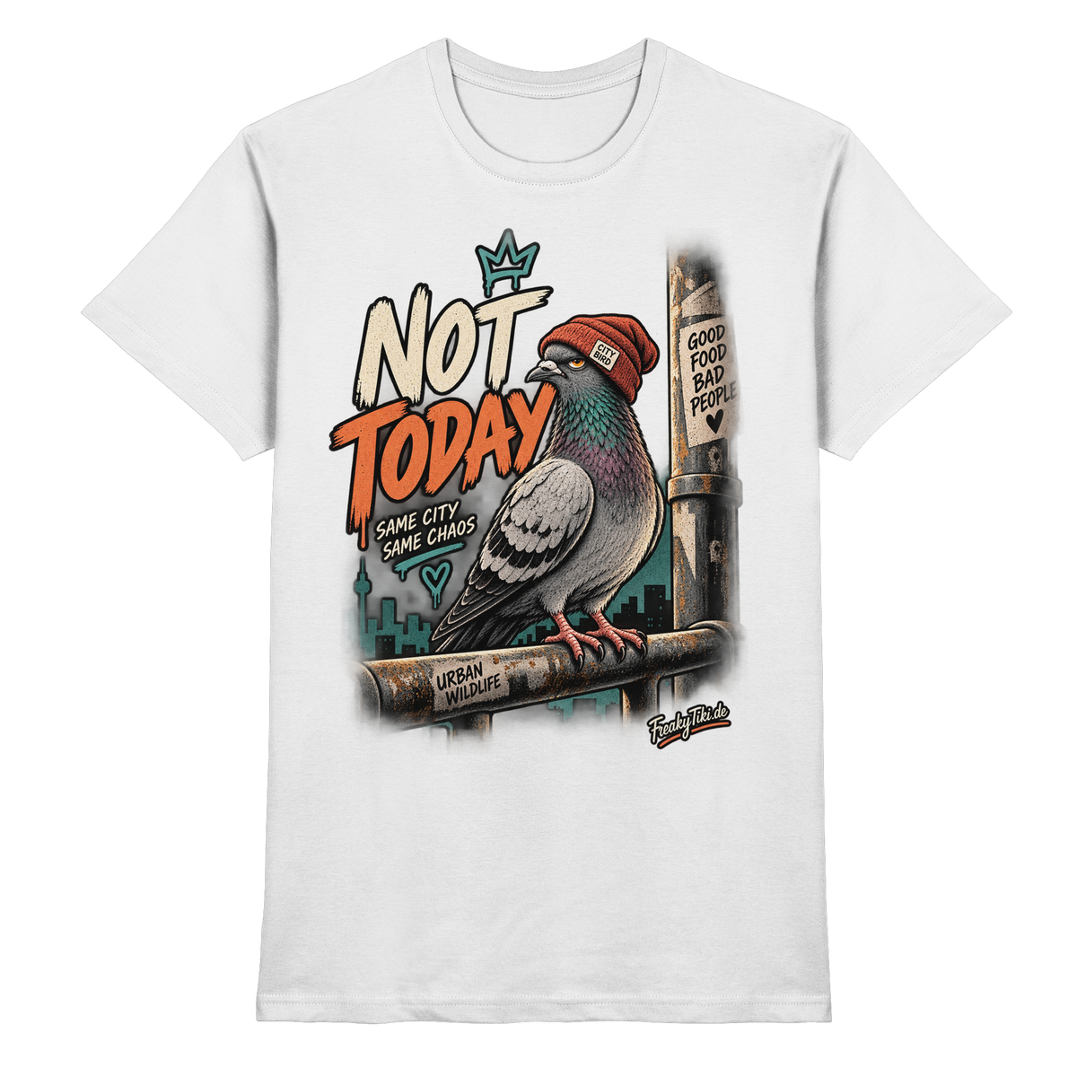 Not Today – Taube, Urban Wildlife T-Shirt weiß Produktansicht