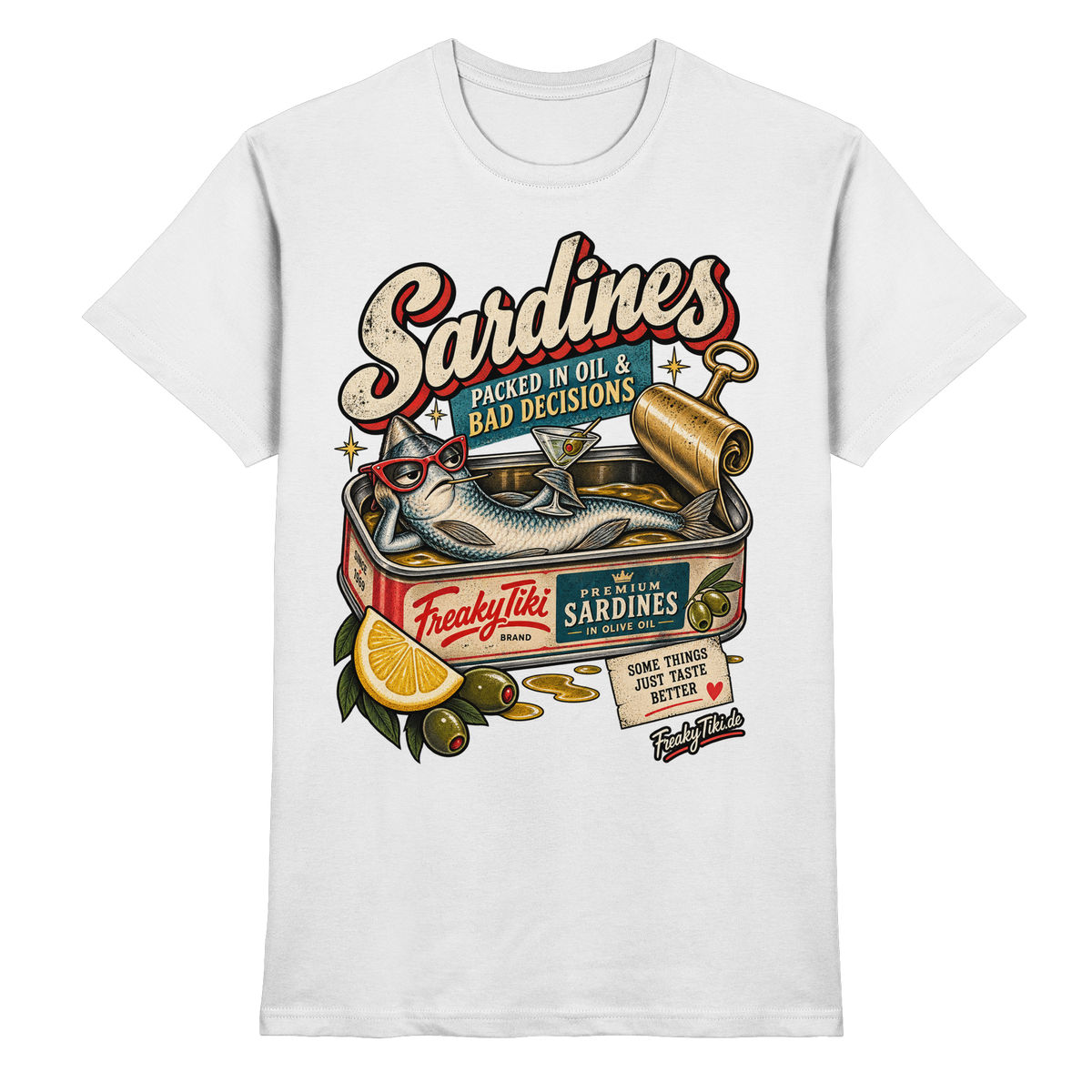 Sardines – Packed in Oil, Tinned Fish T-Shirt weiß Lifestyle Bild 2