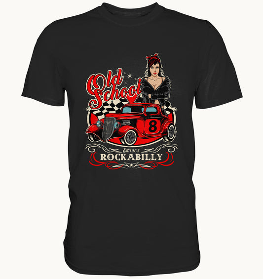 Old School Rockabilly Garage Vintage T-Shirt schwarz am Model